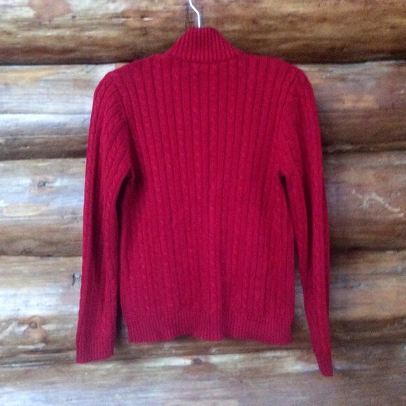 Lauren Ralph Lauren VTG Red Cable Knit Monogram Signature Zip Preppy Cardigan PL - Picture 2 of 5